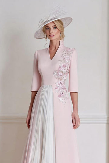 rose bonbon une ligne en satin col en V plissé robe mère de la mariée